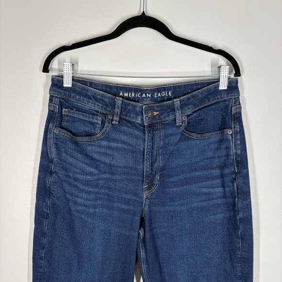 American Eagle Women 12 X-LONG Blue Medium Wash Denim High Rise Stretch Mom Jean - Picture 5 of 13